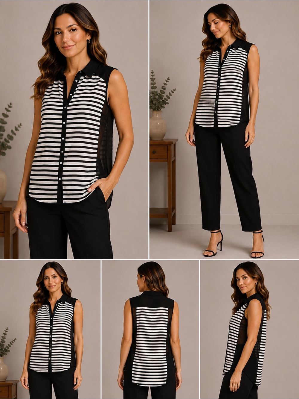 RAIN Black Sheer Striped Blouse